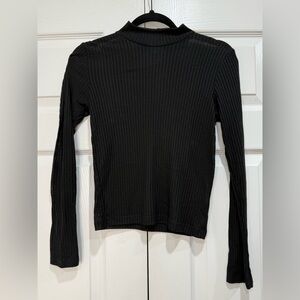 Topshop Ribbed Long Sleeve Top - Black